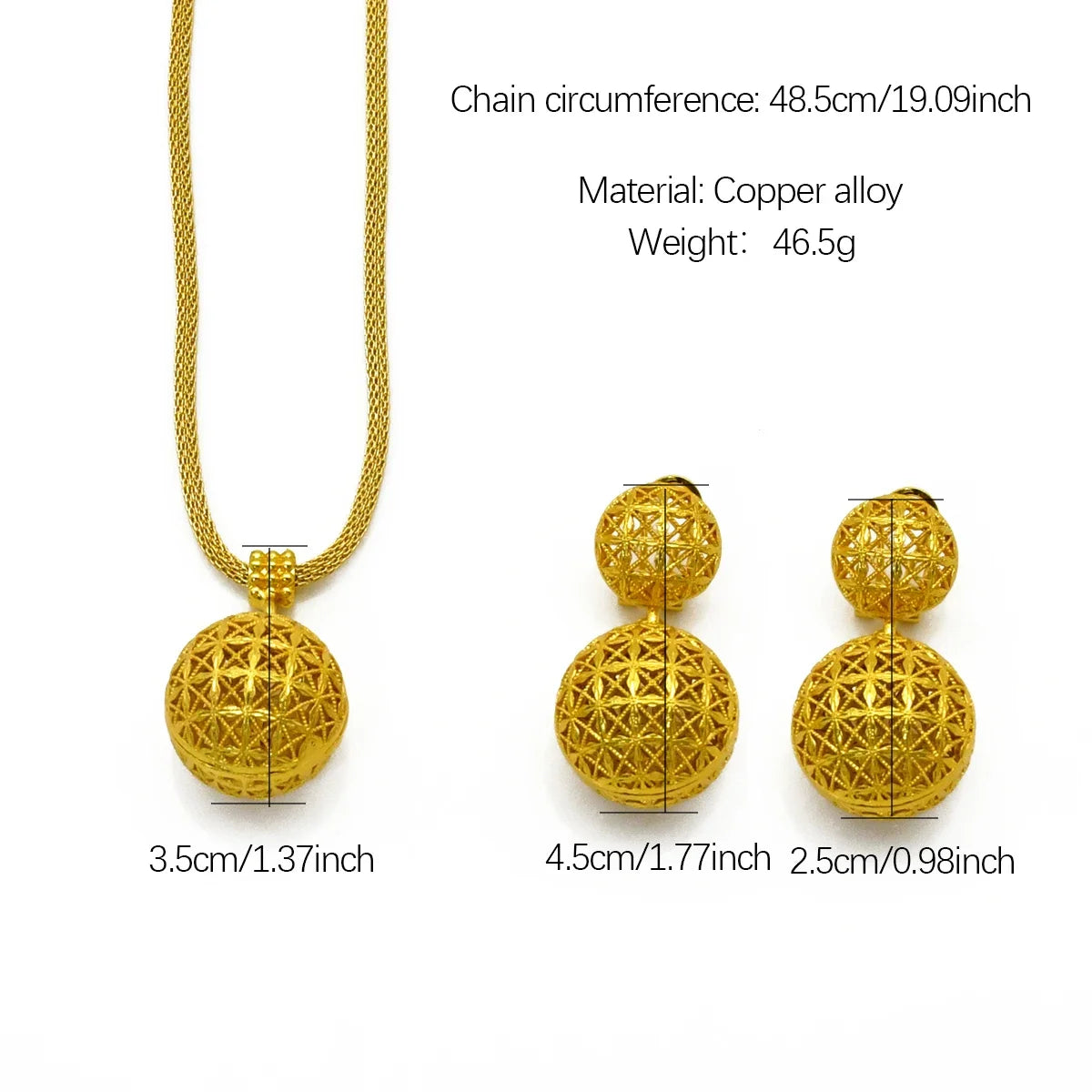 MADLIN Ball 24k Gold Necklace Earrings Sets Nigerian Wedding Party Gifts